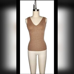 Crush Women Basic 100% Cashmere V-Neck Sleeveless Beige Brown Tank SOFT Size 0